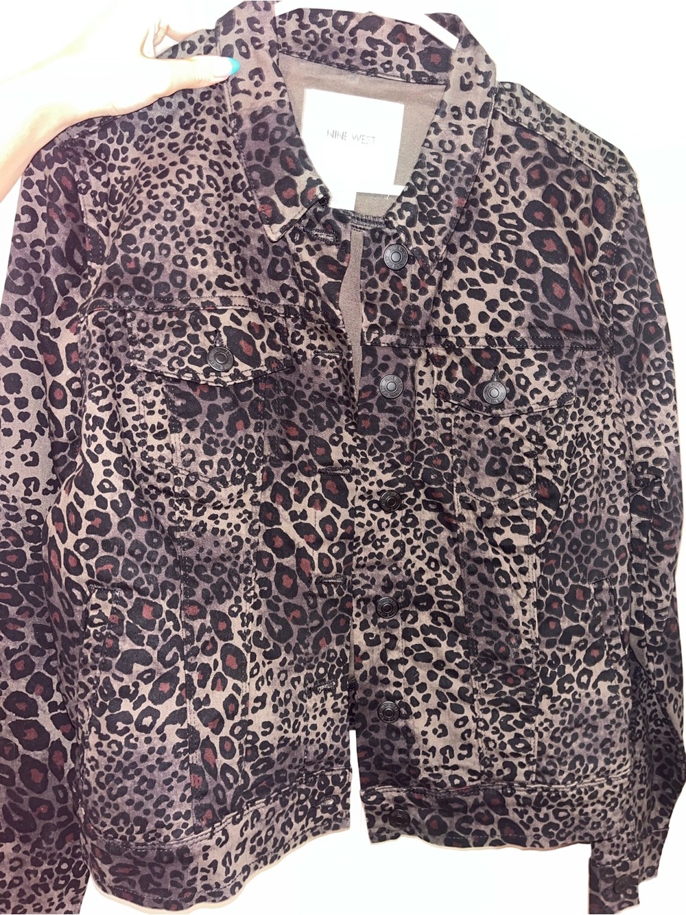 Nine West Brown and Black Leopard-Print Jean Jacket